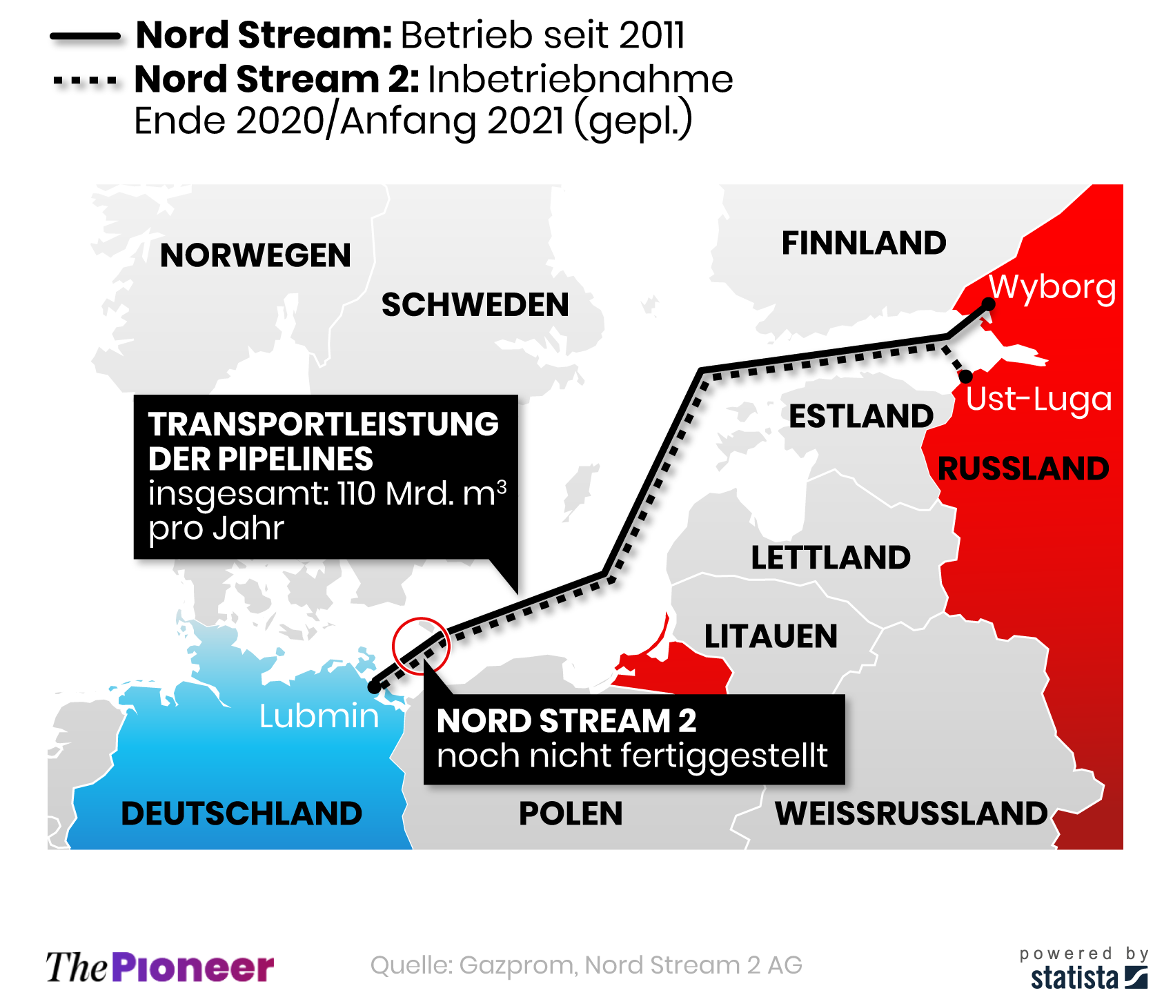 Verlauf der beiden Nord-Stream-Pipelines