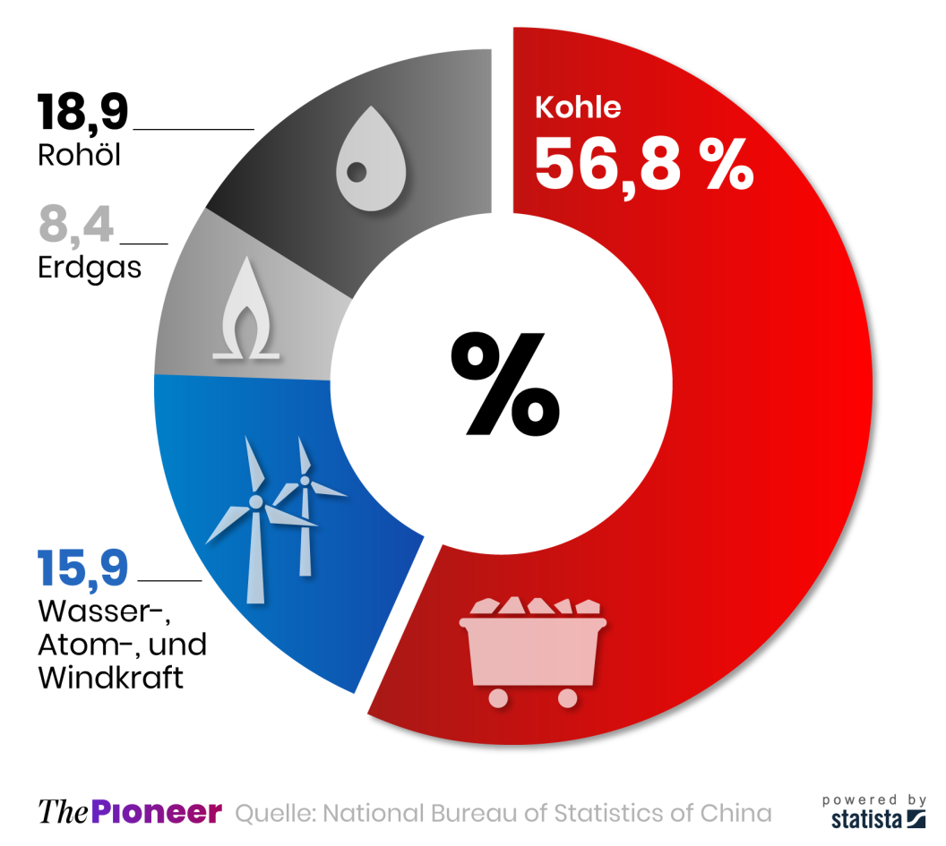 Energieverbrauch Chinas 2020 nach Energieträgern, in Prozent