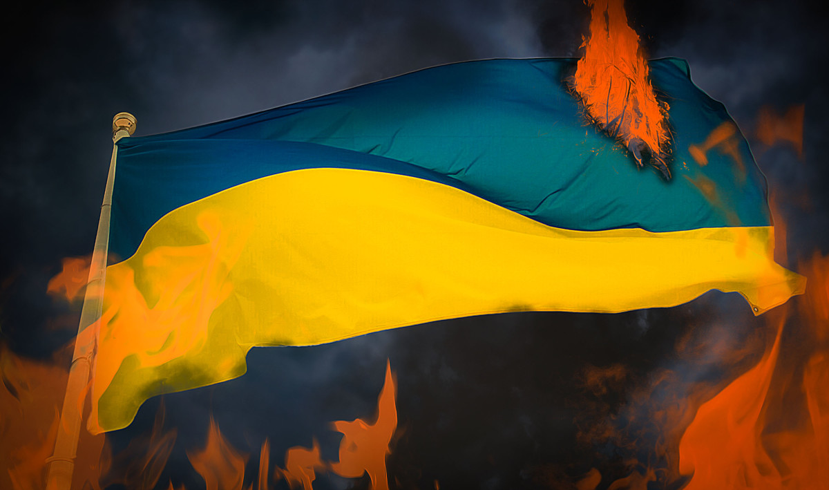 Ukraine Flagge Flammen Header